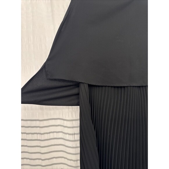Allsaints Dress Taya Womens 6 Black Pleated Tiered Overlay Shift Wide Strap - Picture 6 of 8